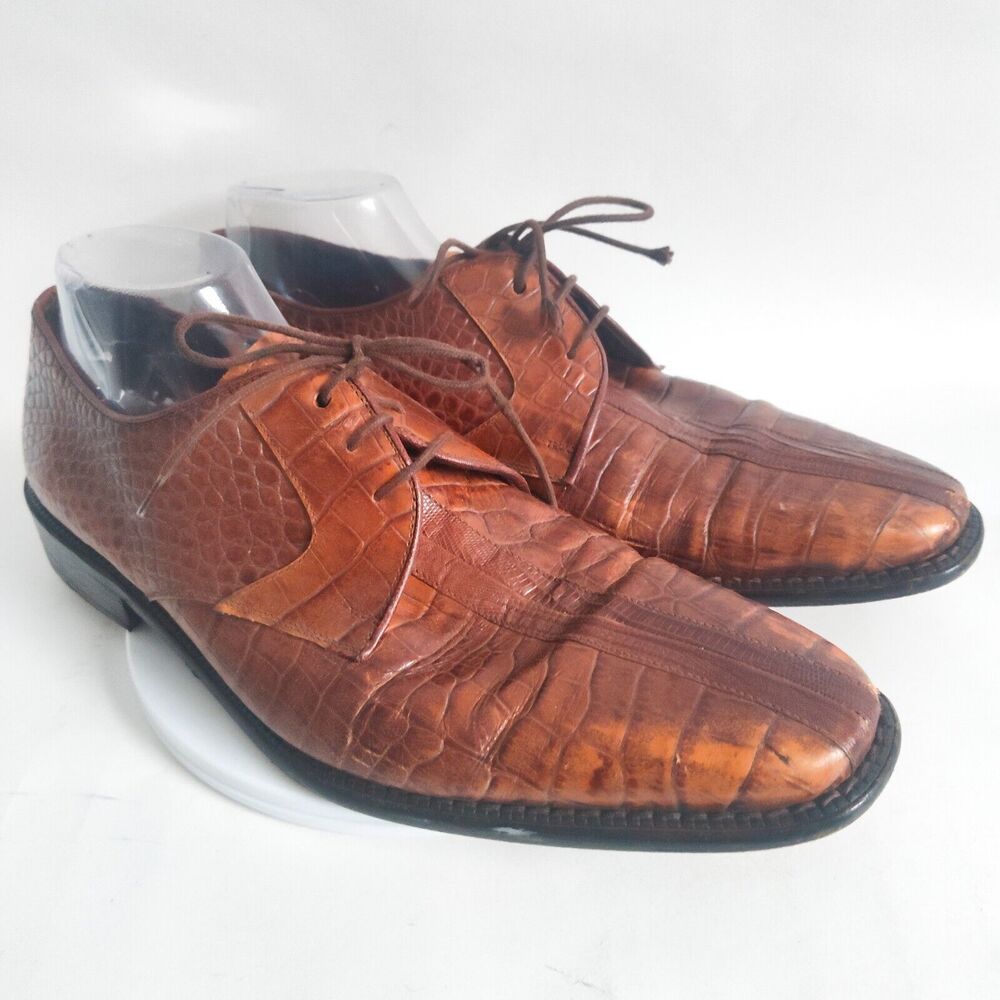Genuine Lizard Oxford Shoes Mens Size 12 Brown Leather Sole Lace Up Made Spain